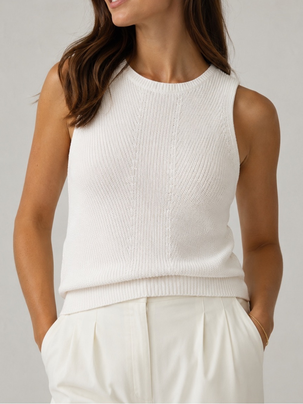 Ann Taylor Cream Knit Sleeveless Blouse